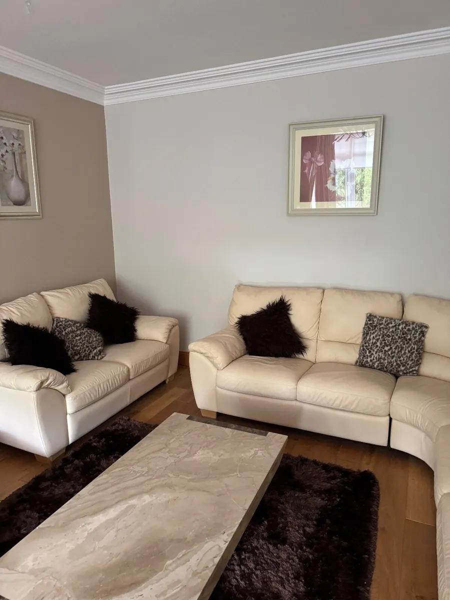 Cream Leather 6-Seater Corner Sofa + 2-Seater Sofa - Image 1