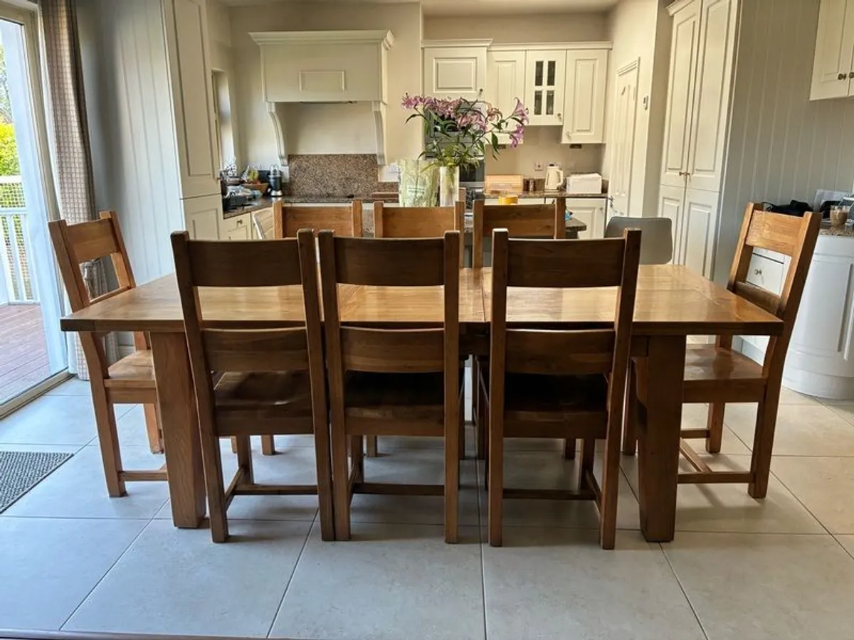 Solid Wood Dining Table & 8 Chairs - Image 2