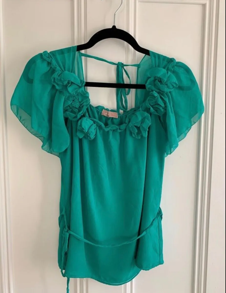 Awear green chiffon top with ruffled shoulders: 8 - Image 2