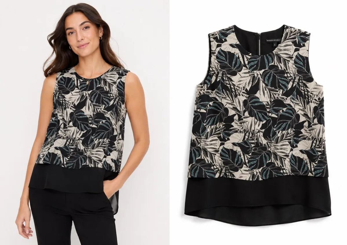 Ladies Summer tropical palm print sleeveless top i - Image 1