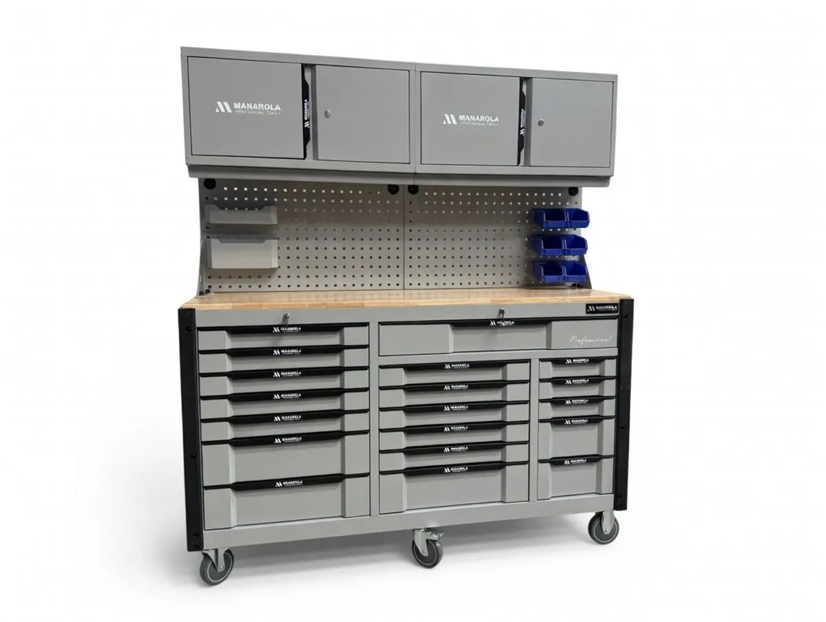 19 Drawer Toolboxes With 2x Cabinets + Pegboard - Image 2