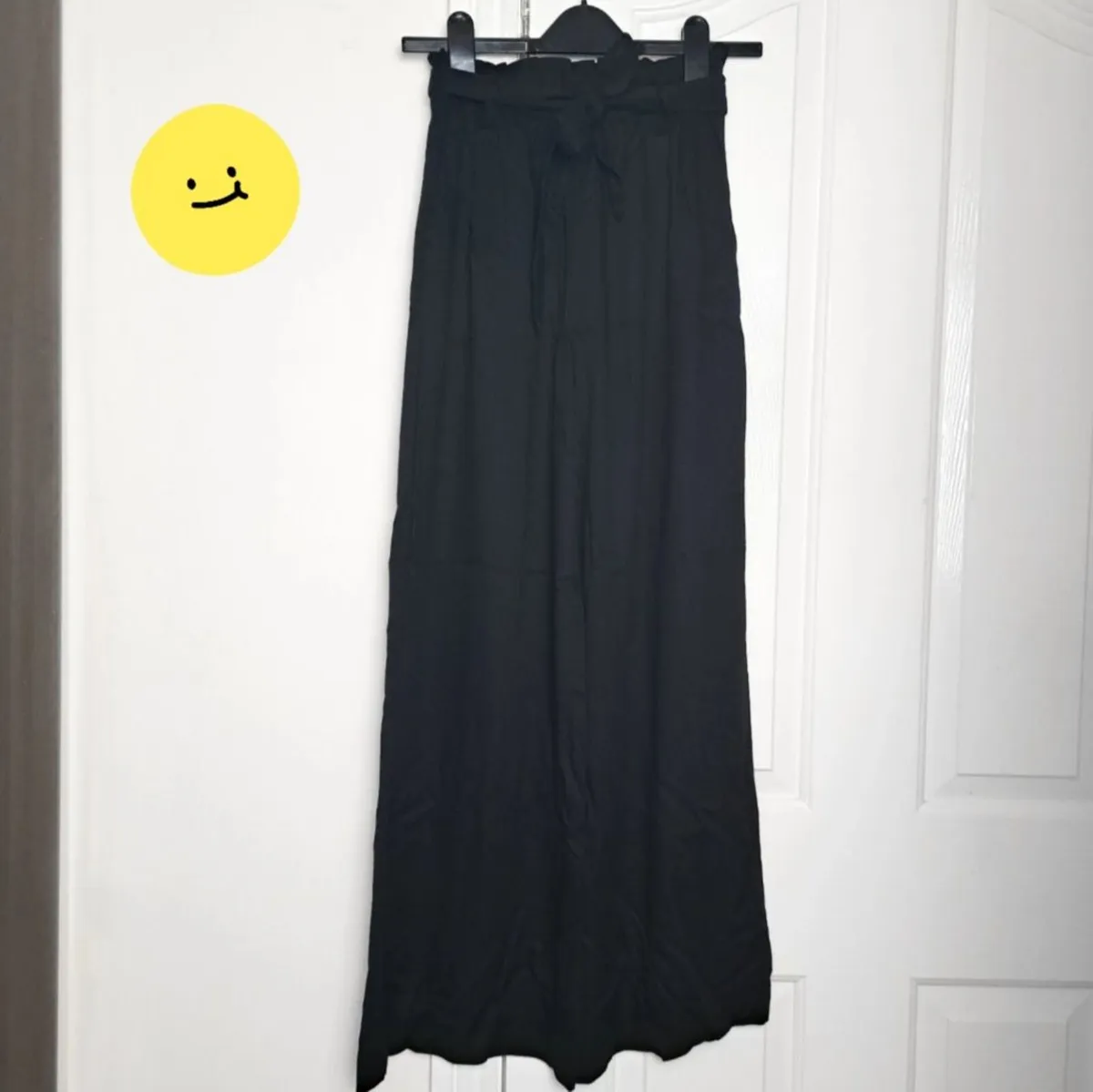 H&M Black Paperbag Wide Leg Trousers 6UK Petite - Image 1