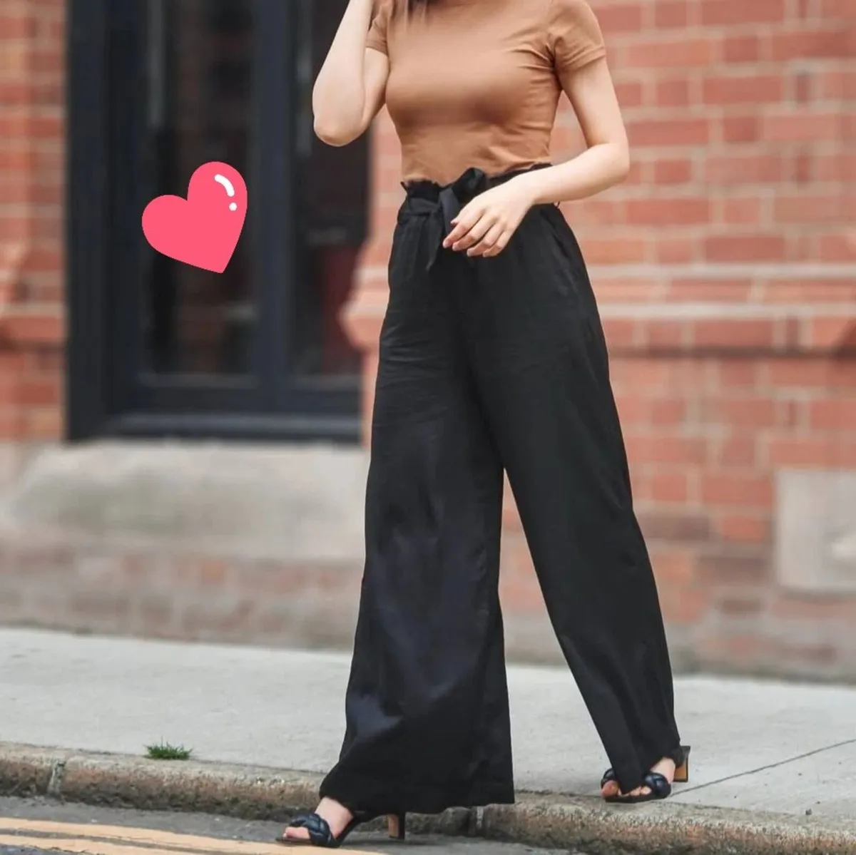H&M Black Paperbag Wide Leg Trousers 6UK Petite - Image 2
