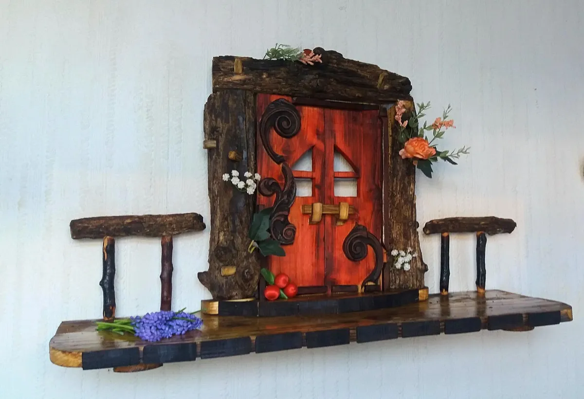 Rustic Enchanted Hobbit /Fairy door floating shelf - Image 2