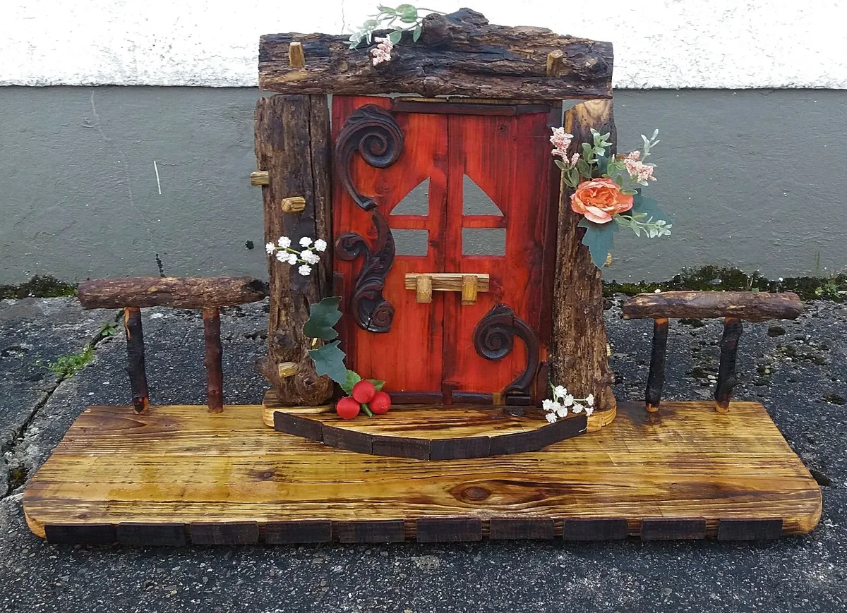 Rustic Enchanted Hobbit /Fairy door floating shelf - Image 4