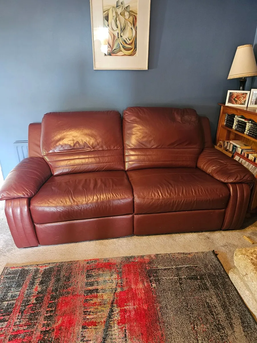 Burgundy Leather Recliner Sofa – 2 Seater - Image 2