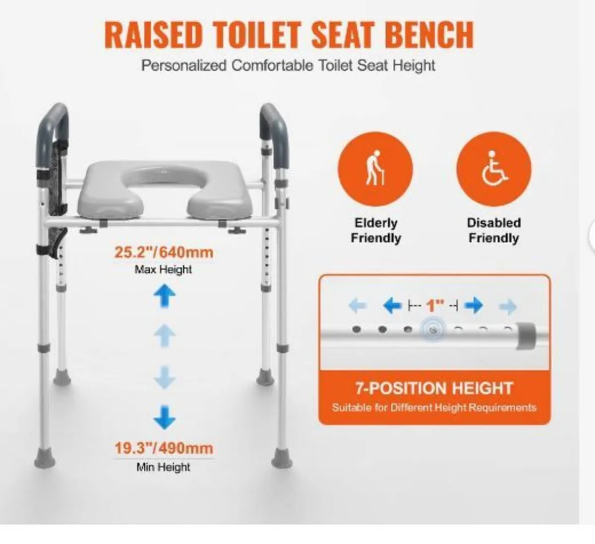 Raised Toilet Seat, 7-Position Height Adjustment - Image 2