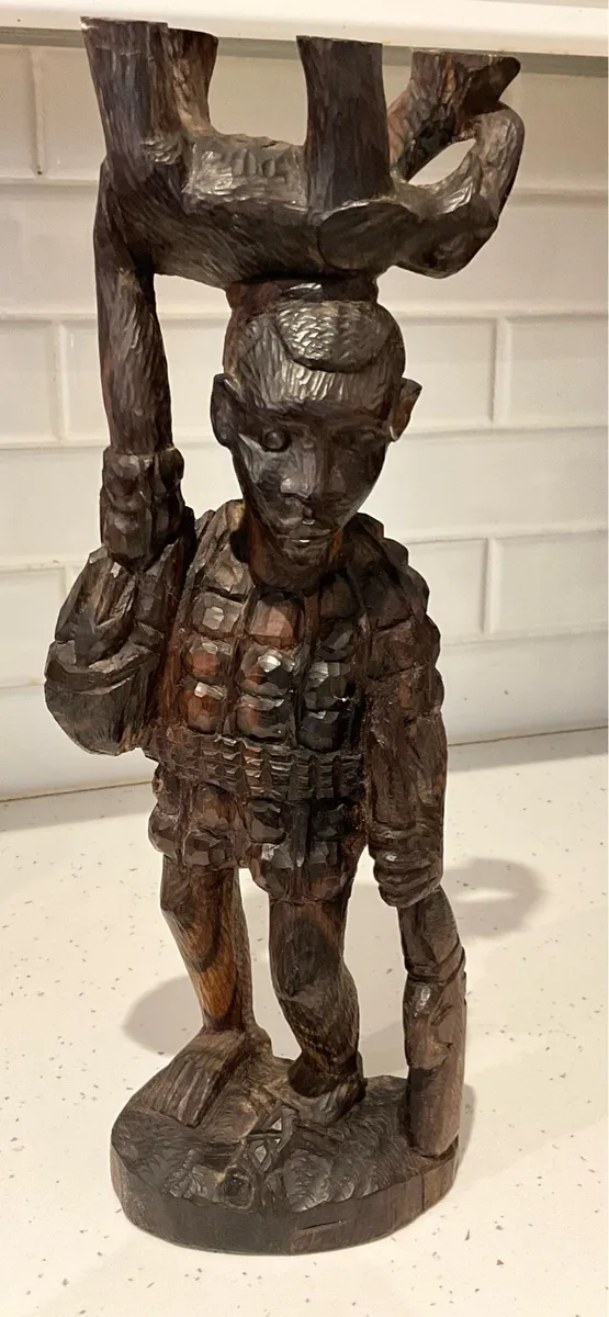East AFRICAN Carved Wood Hunting Figure - Image 1