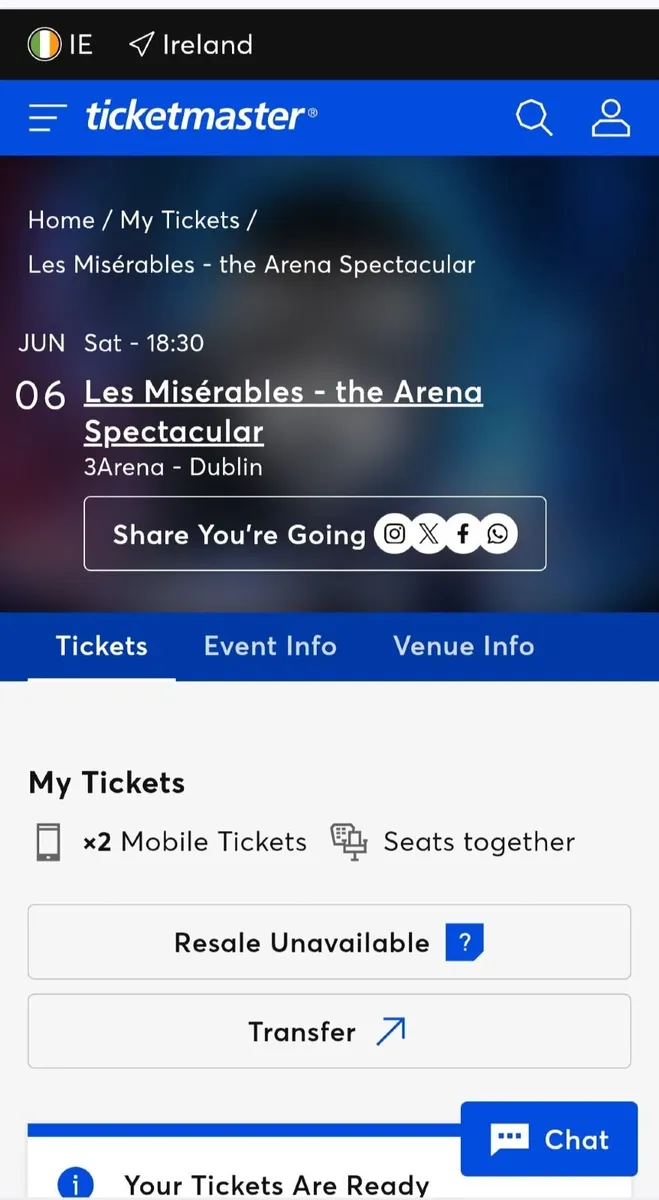 Les Miserables 3Arena Jun 6th