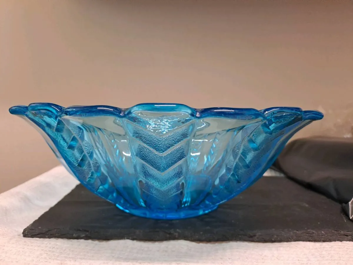 Vintage Blue Pressed Glass Fruit Bowl - Image 2