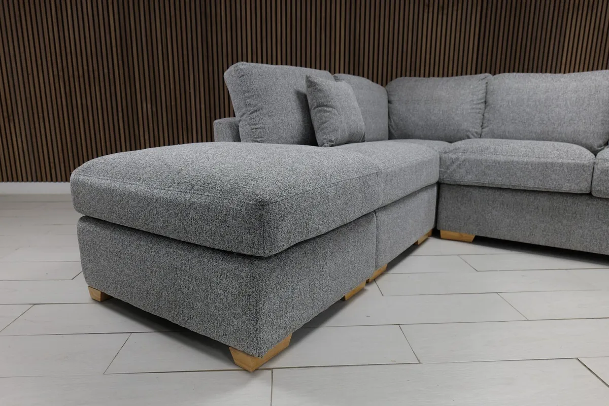 Emme L Shape Beige & Grey Fabric Sofa - Image 3