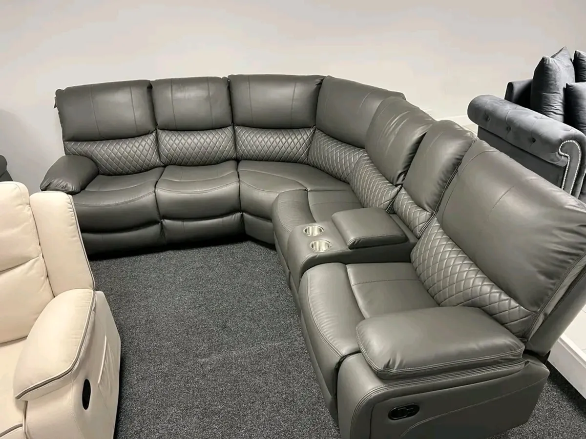 Rita Corner Leather Recliner Sofa - Cupholders - Image 2