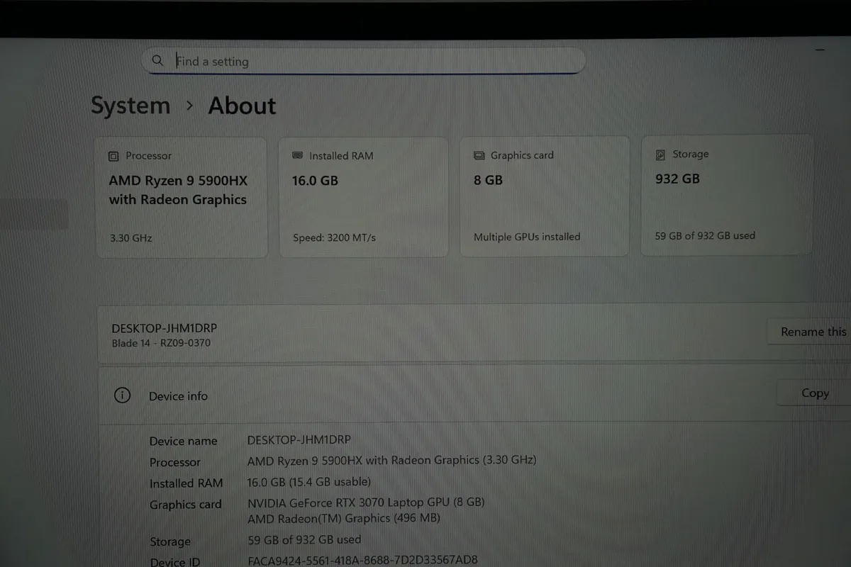 Razer Blade 14 RTX 3070 Gaming Laptop | Ryzen 9 - Image 3