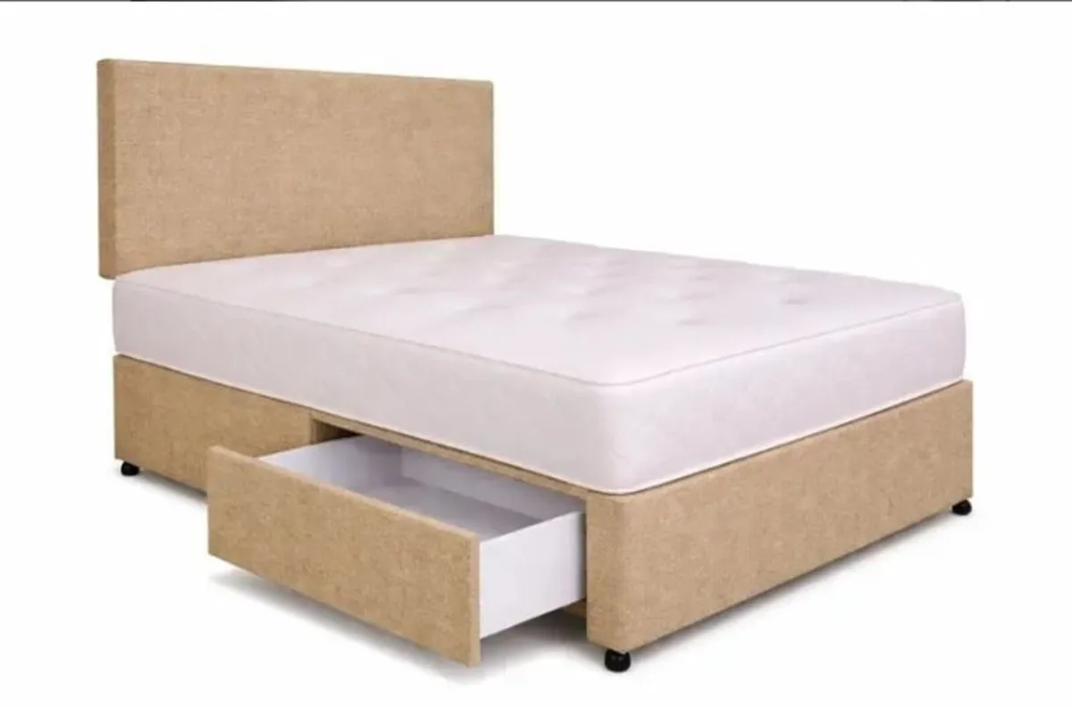 Divan Tweed Base & Headboard 2 Storage Drawers - Image 1