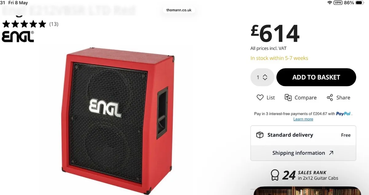 Engl 2x12 guitar cabinet on Engl wheels - Image 2