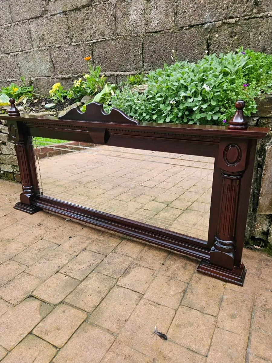 Large antique mahogany overmantle mirror - Image 1