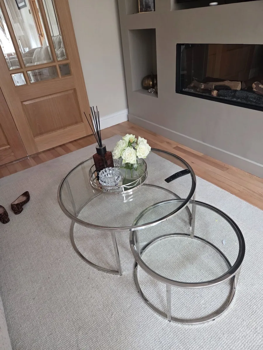 Laura Ashley Mirror chrome and.glass tables - Image 4