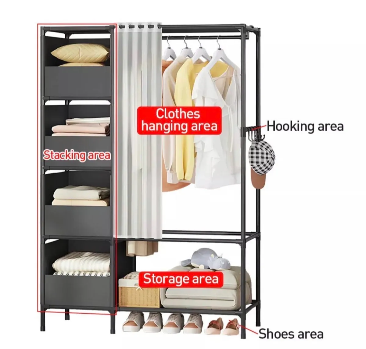 NEW Metal Clothes Rail with Storage Shelves - Image 3