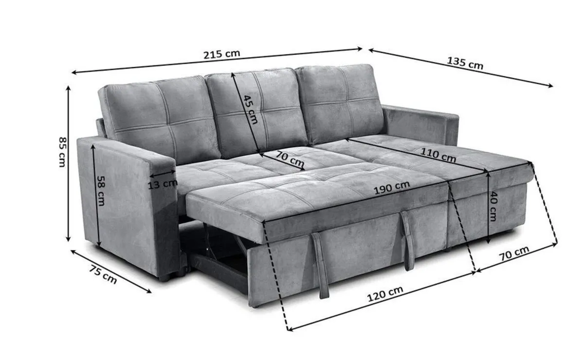 Black Velvet corner sofa bed with storage - Image 4