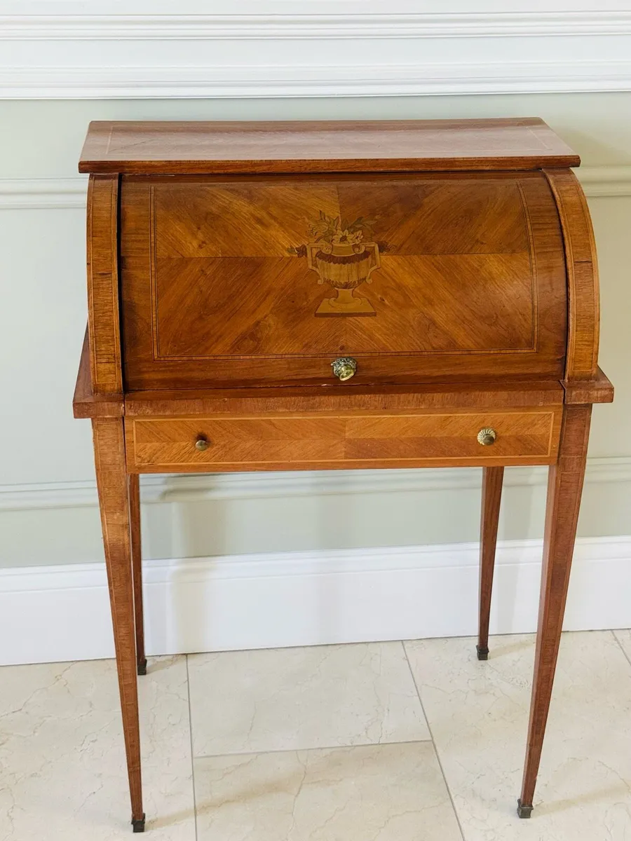 Antique Inlaid Cylinder Desk - Image 1