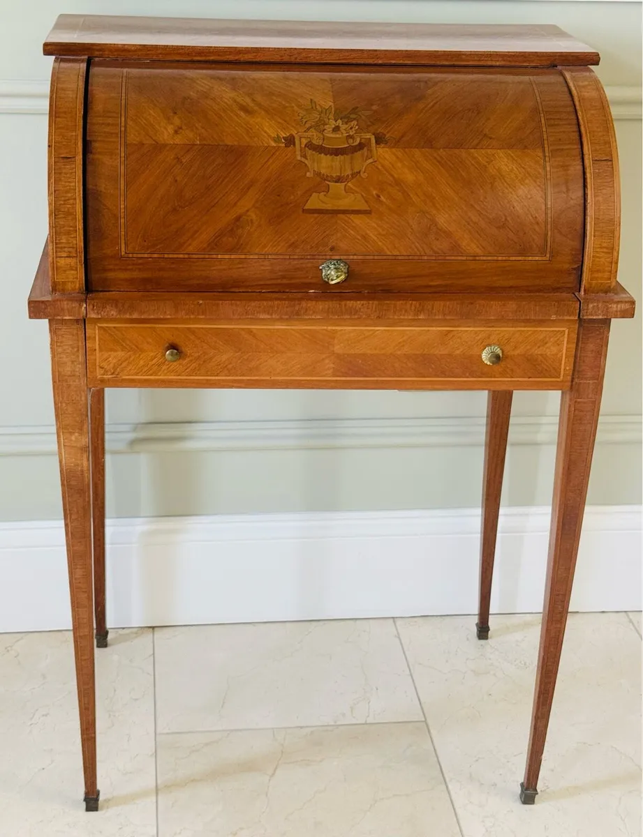 Antique Inlaid Cylinder Desk - Image 2