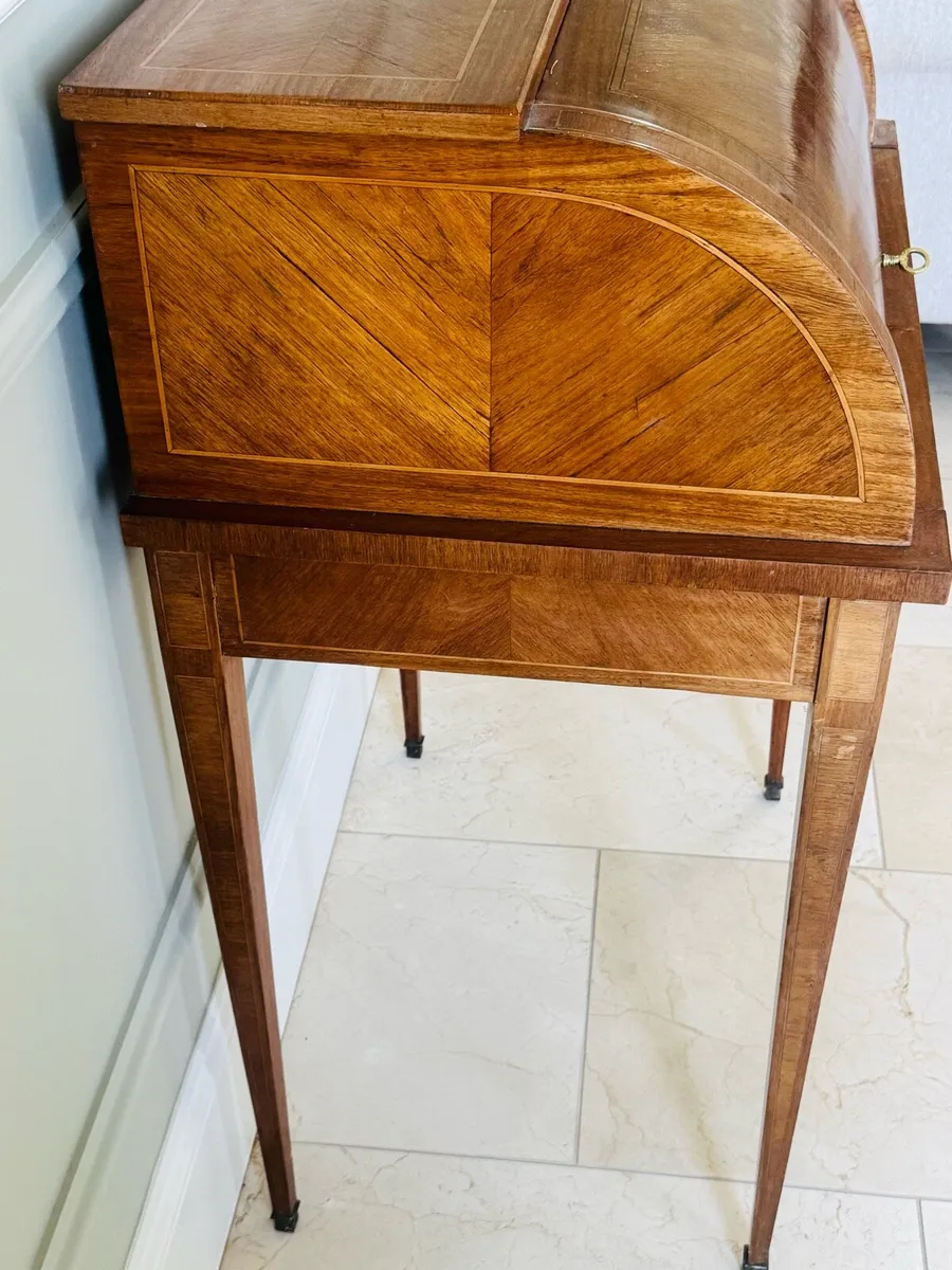 Antique Inlaid Cylinder Desk - Image 3
