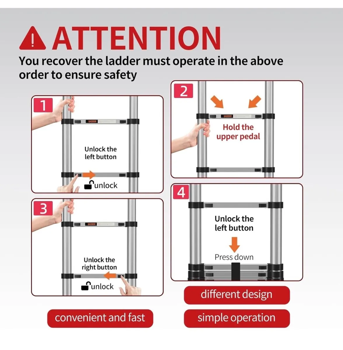 Ladder with Non-Slip Feet,3.8M/12.5FT Aluminium Ex - Image 4