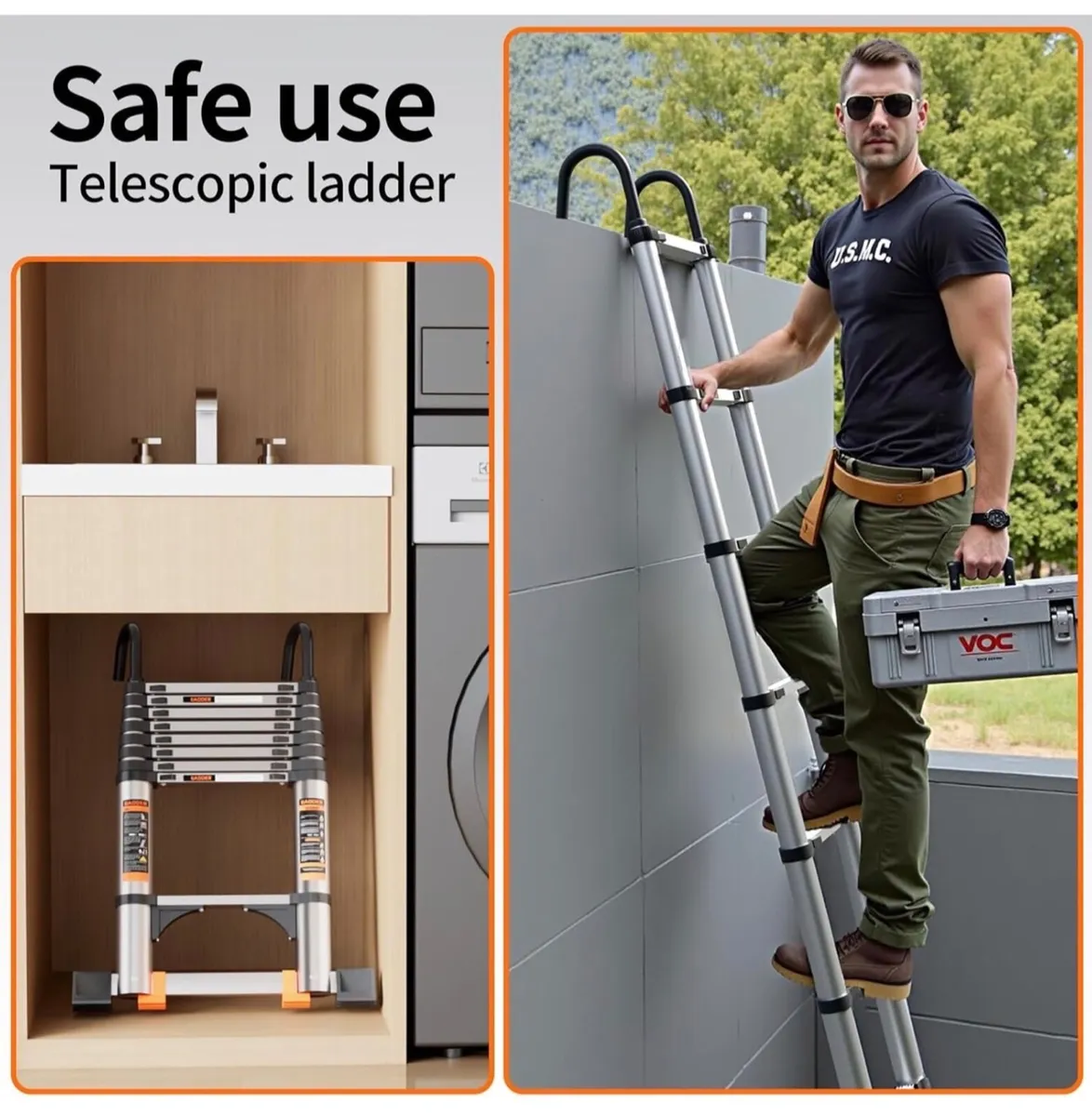 Ladder with Non-Slip Feet,2.9M/9.5FT Aluminium Ext - Image 2