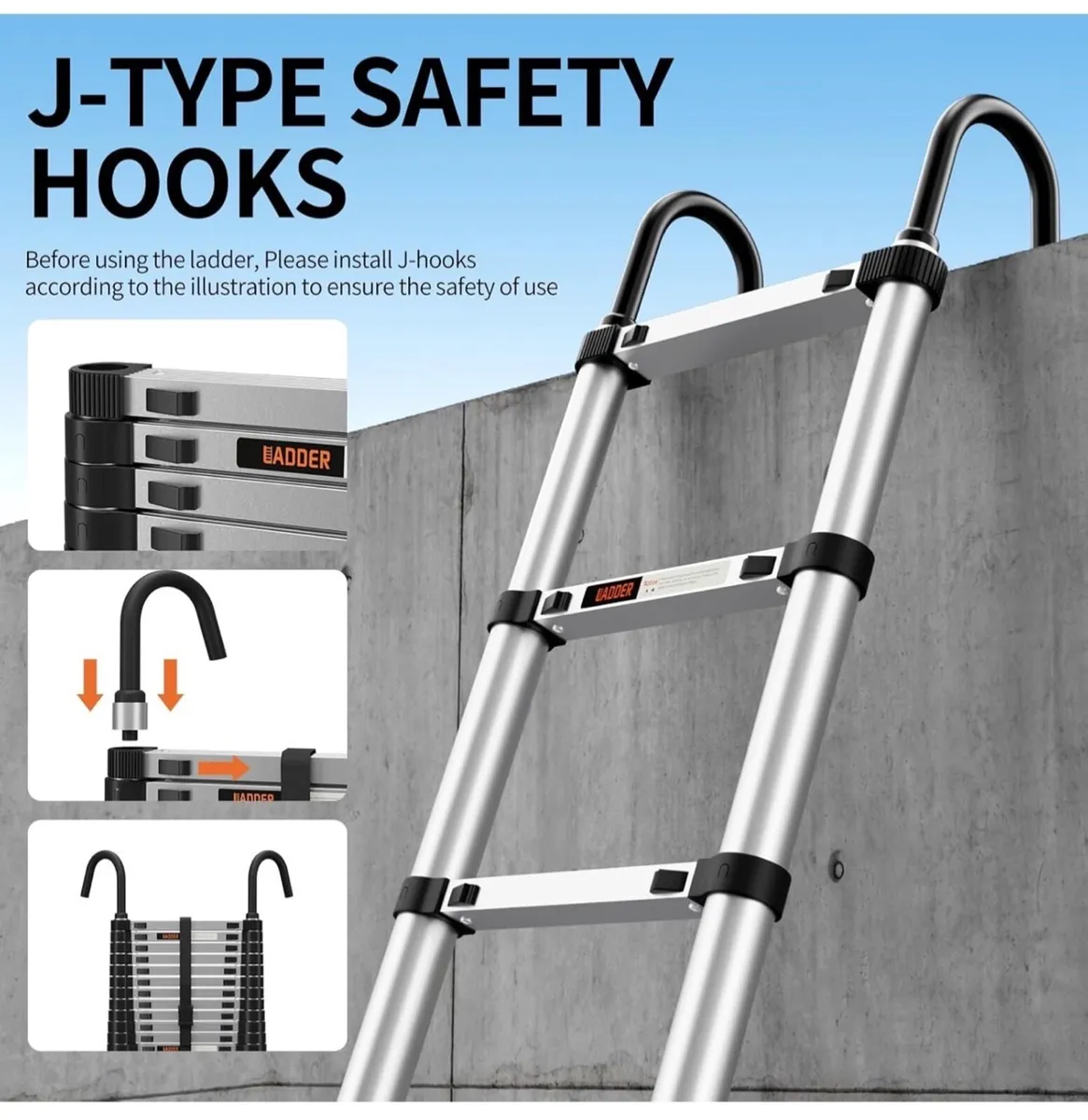 Ladder with Non-Slip Feet,2.9M/9.5FT Aluminium Ext - Image 3