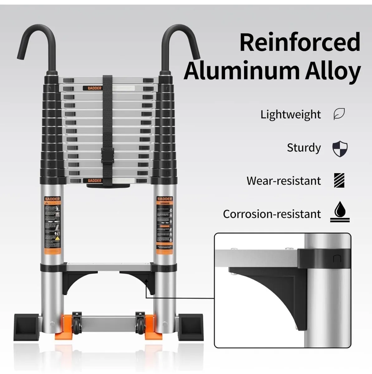 Ladder with Non-Slip Feet,2.9M/9.5FT Aluminium Ext - Image 1