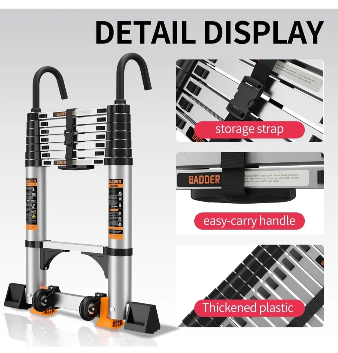 Ladder with Non-Slip Feet,2.9M/9.5FT Aluminium Ext - Image 2