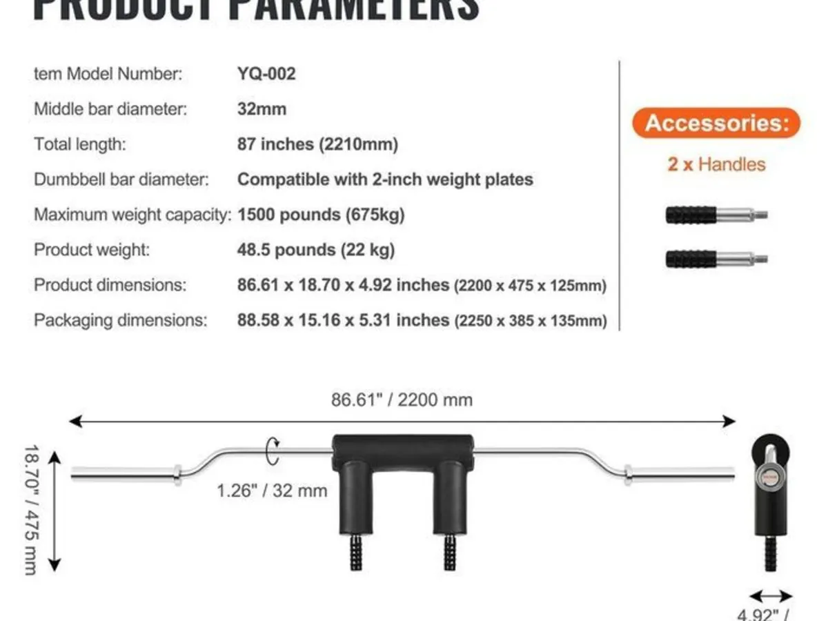 675kg weight bar, Squat dumbbell bar, 2210 mm tota - Image 3