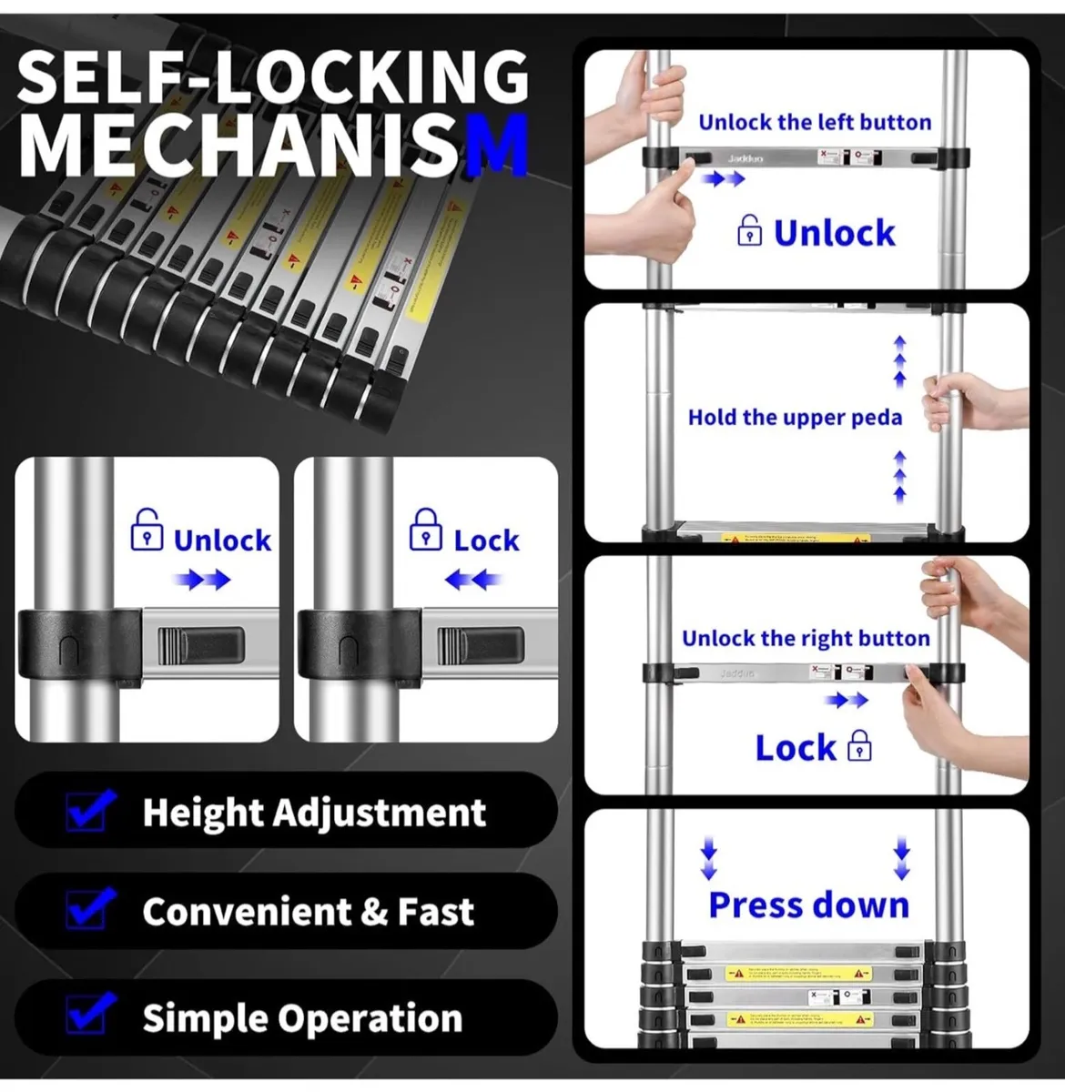 Telescopic Ladder, 5.0 m, Aluminium Folding Ladder - Image 4