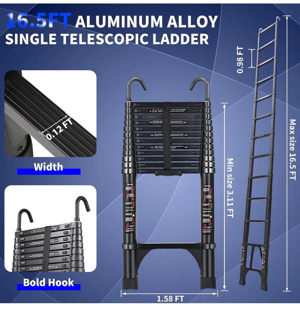 Telescopic Ladder, 5.0 m, Aluminium Folding Ladder - Image 1