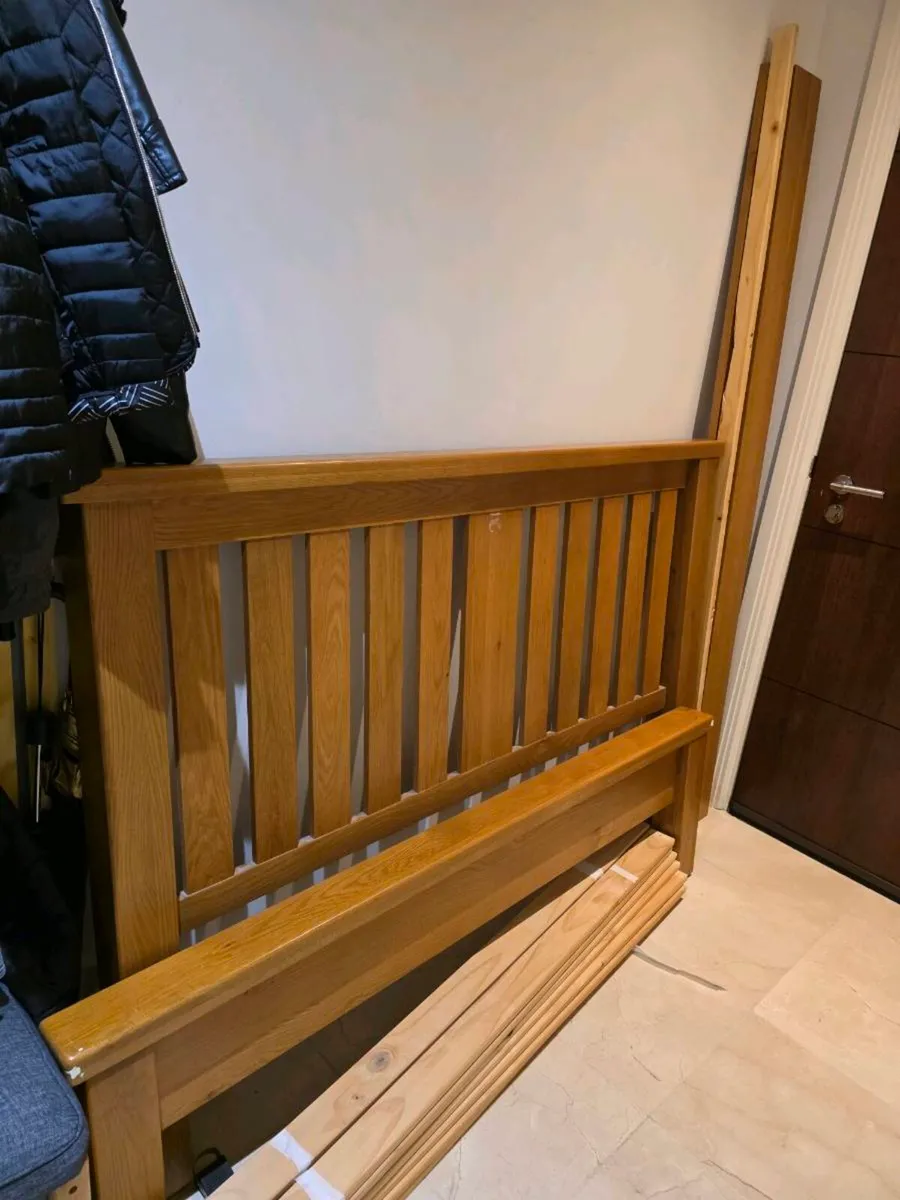 King size bed wooden oak frame - Image 3