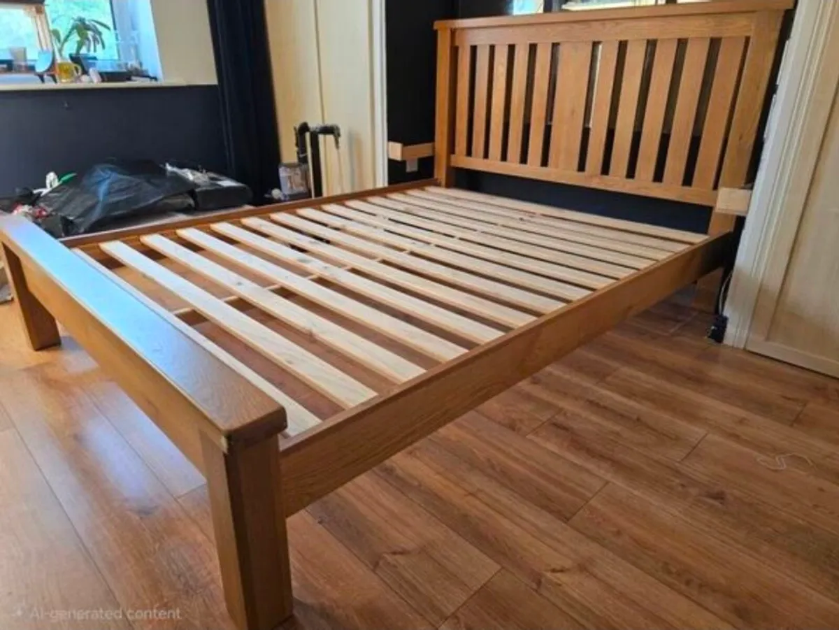 King size bed wooden oak frame - Image 1