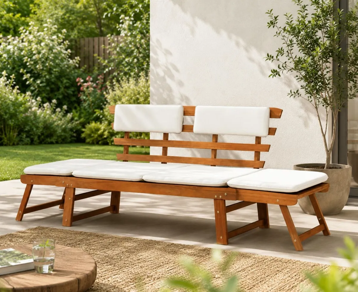 2-in-1 Acacia Garden Bench & Sun Lounger - Image 1