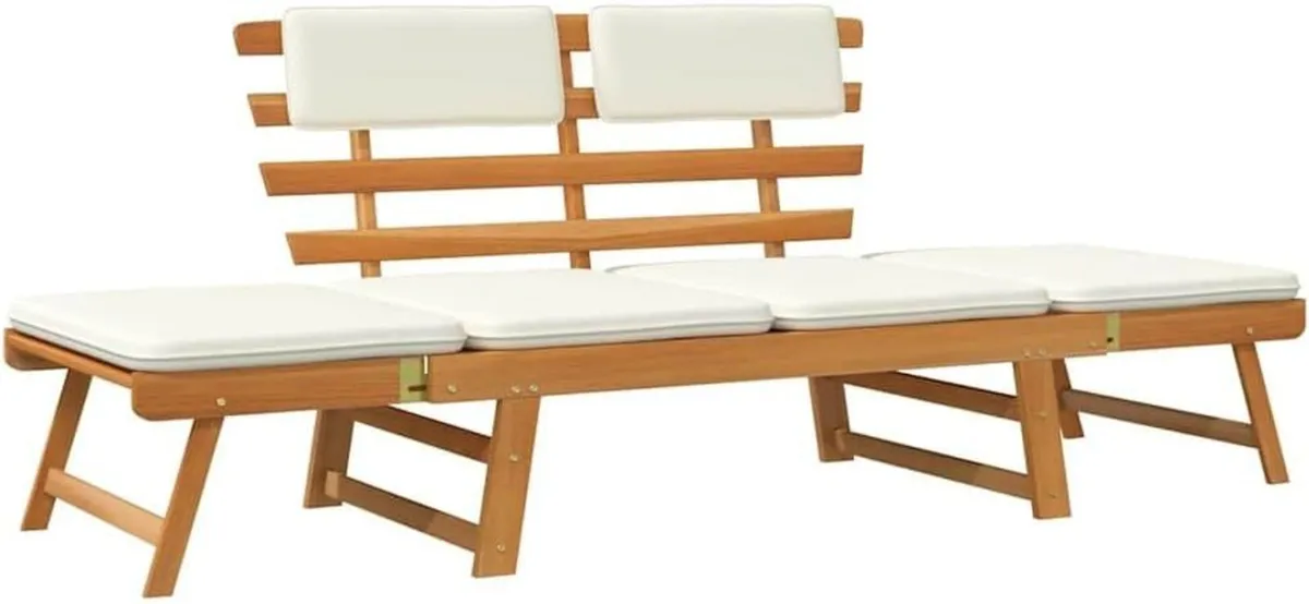 2-in-1 Acacia Garden Bench & Sun Lounger - Image 2
