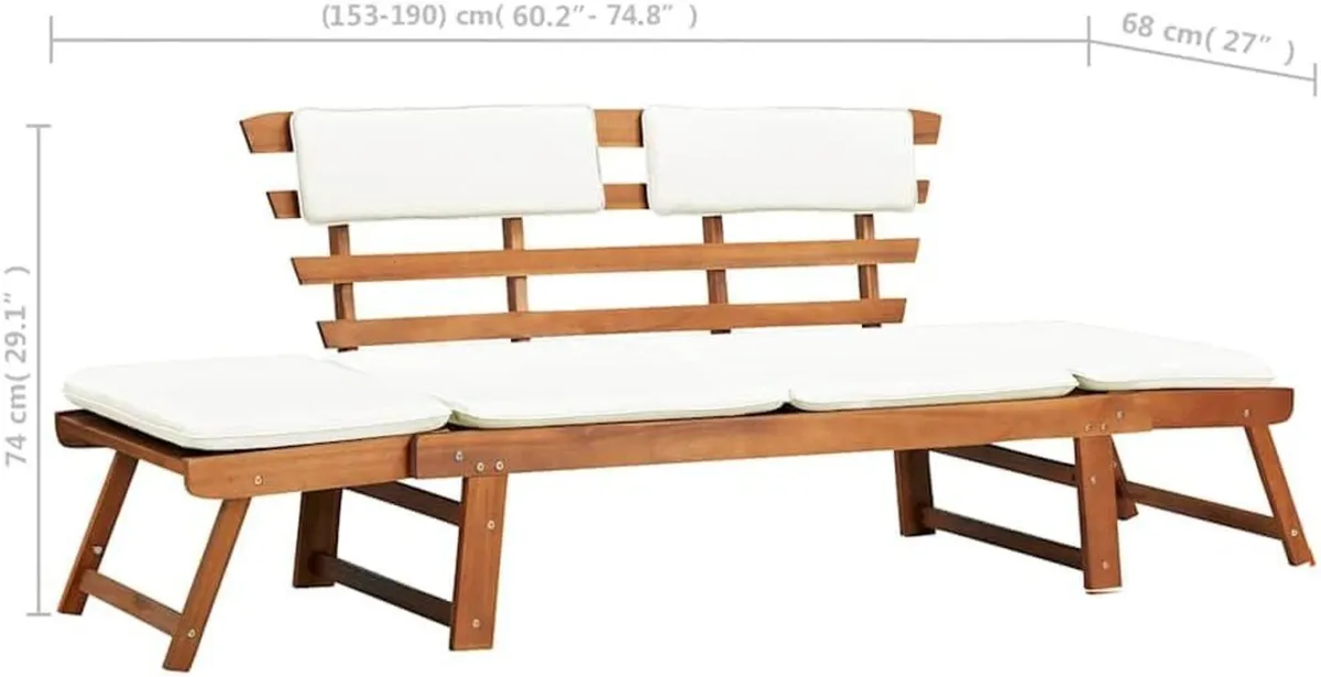 2-in-1 Acacia Garden Bench & Sun Lounger - Image 3