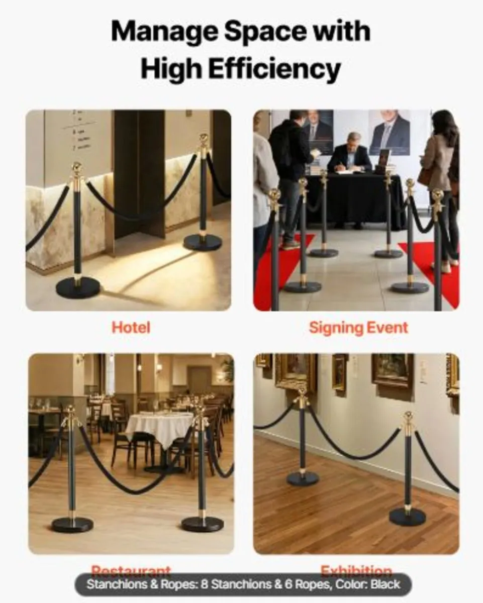 Stanchion Post, 8 Pcs Crowd Control Barrier Set - Image 2