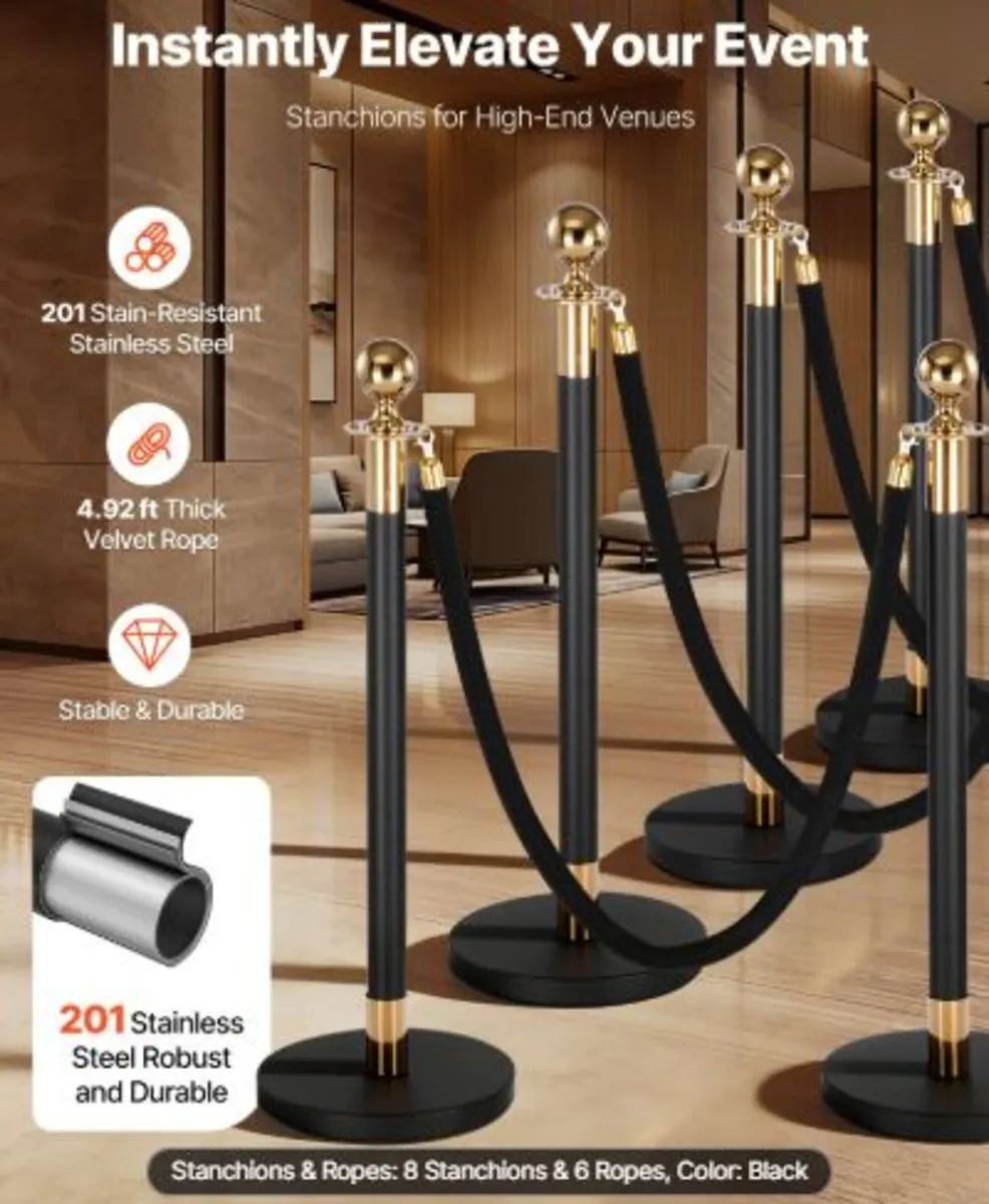 Stanchion Post, 8 Pcs Crowd Control Barrier Set - Image 4