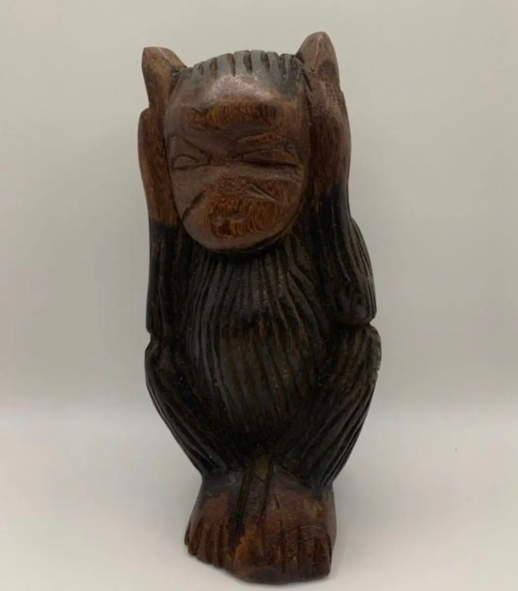 Vintage hand carved wooden wise monkeys - Image 3