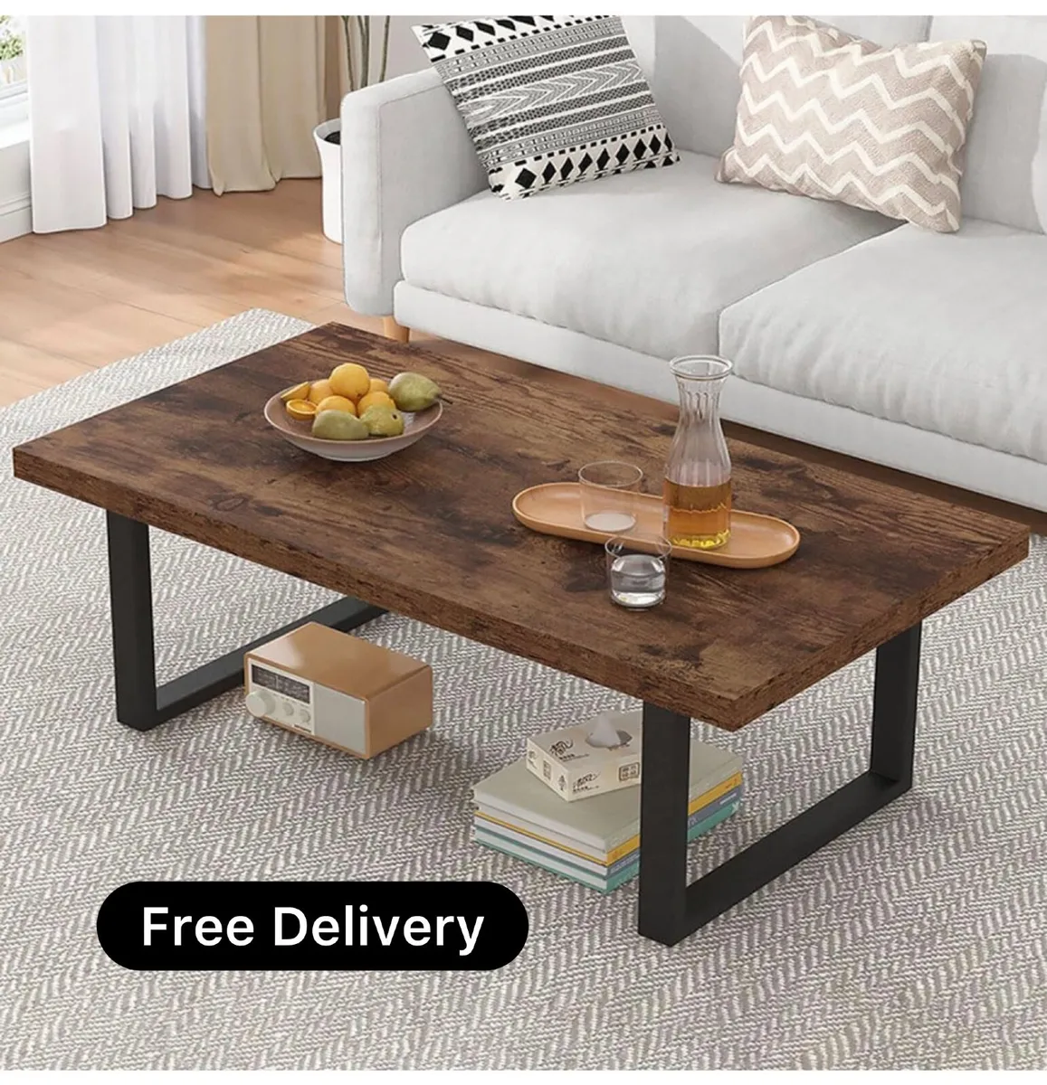 Rustic Living Room Table, Simple Industrial Rectan - Image 1
