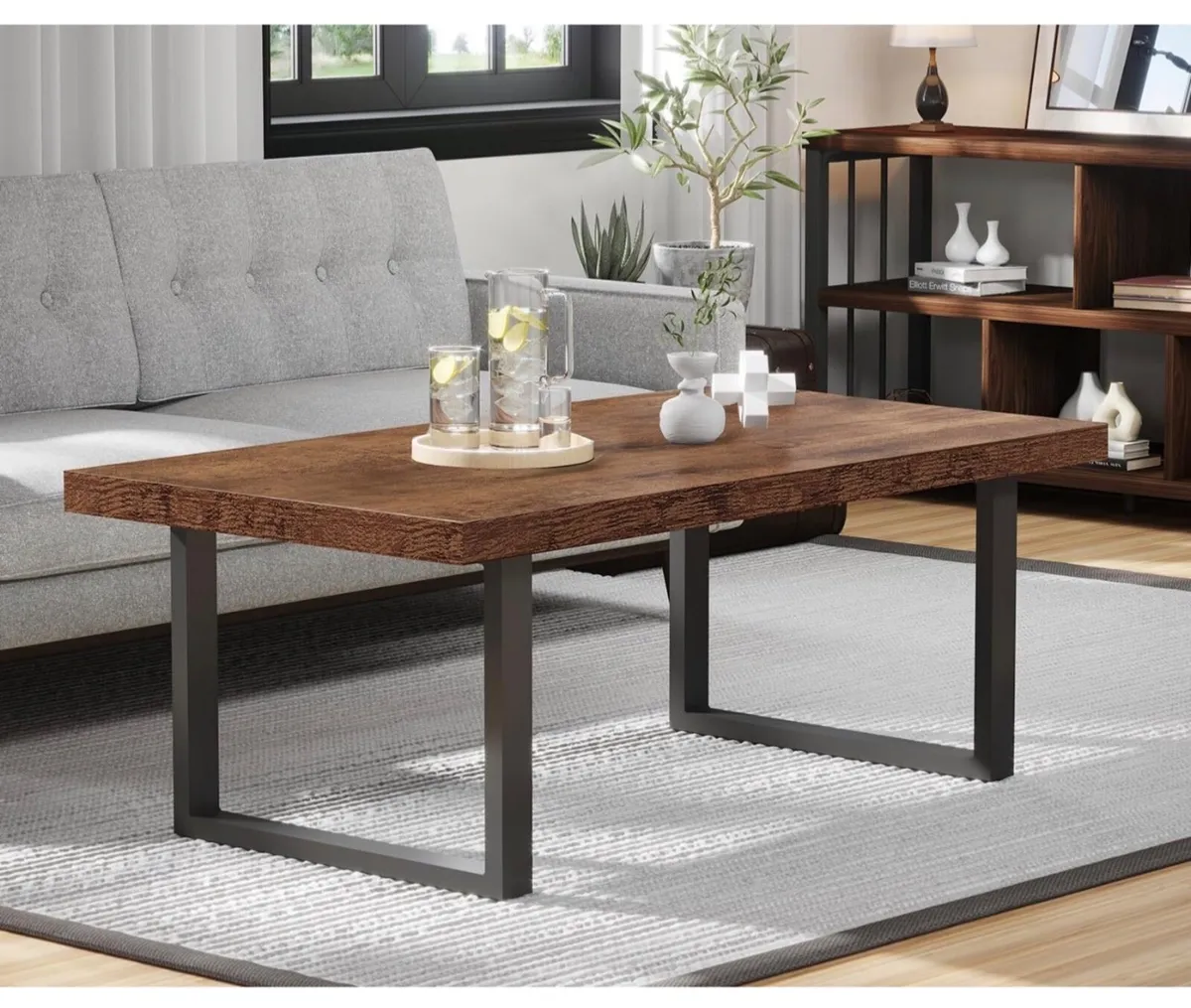 Rustic Living Room Table, Simple Industrial Rectan - Image 1