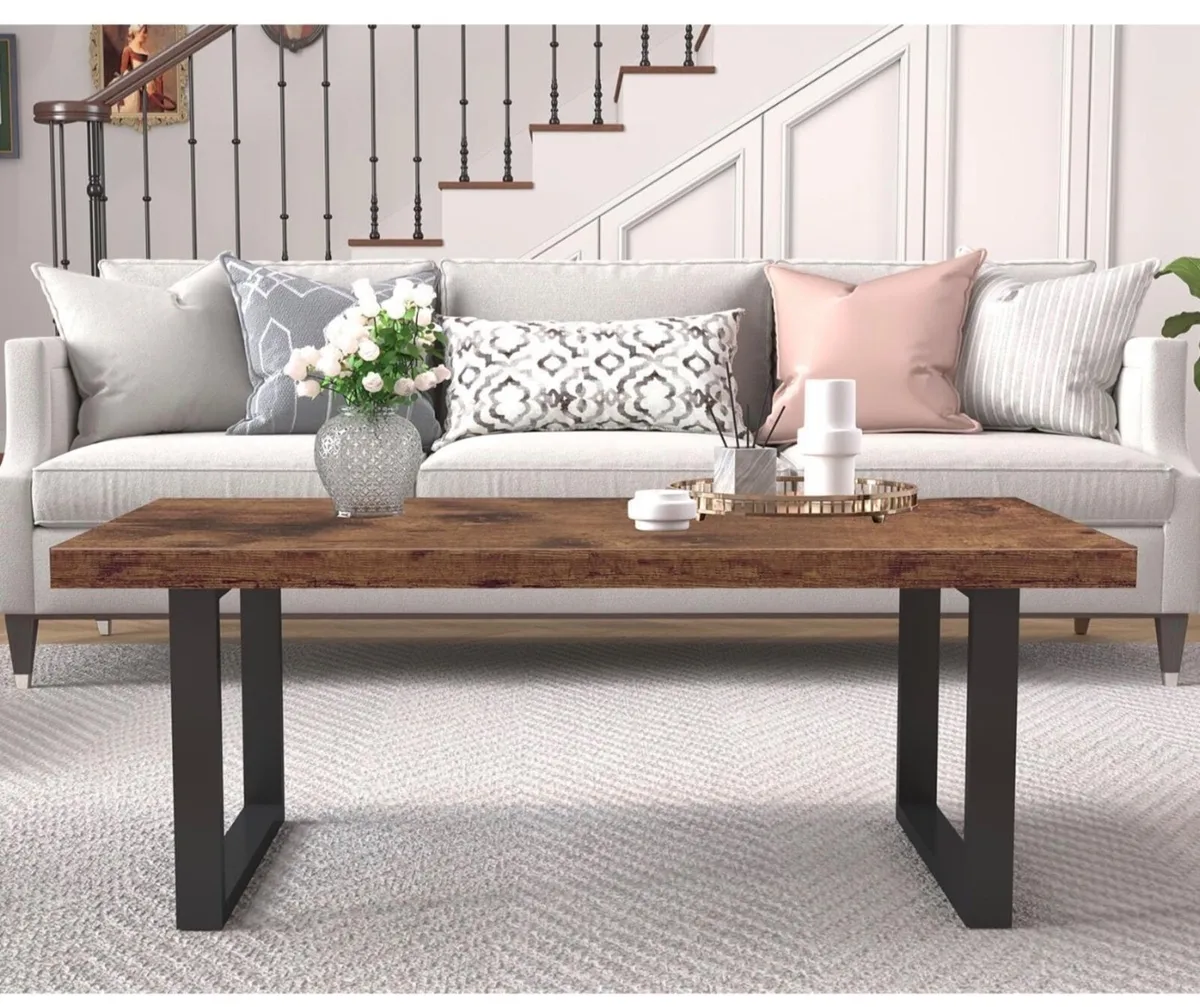 Rustic Living Room Table, Simple Industrial Rectan - Image 2