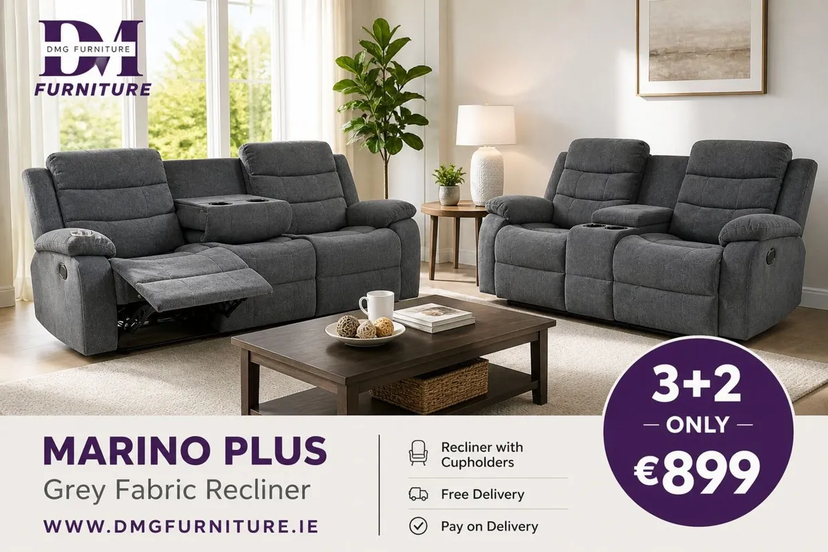 New 3+2 Grey Fabric Recliner Sofas On Sale - Image 1