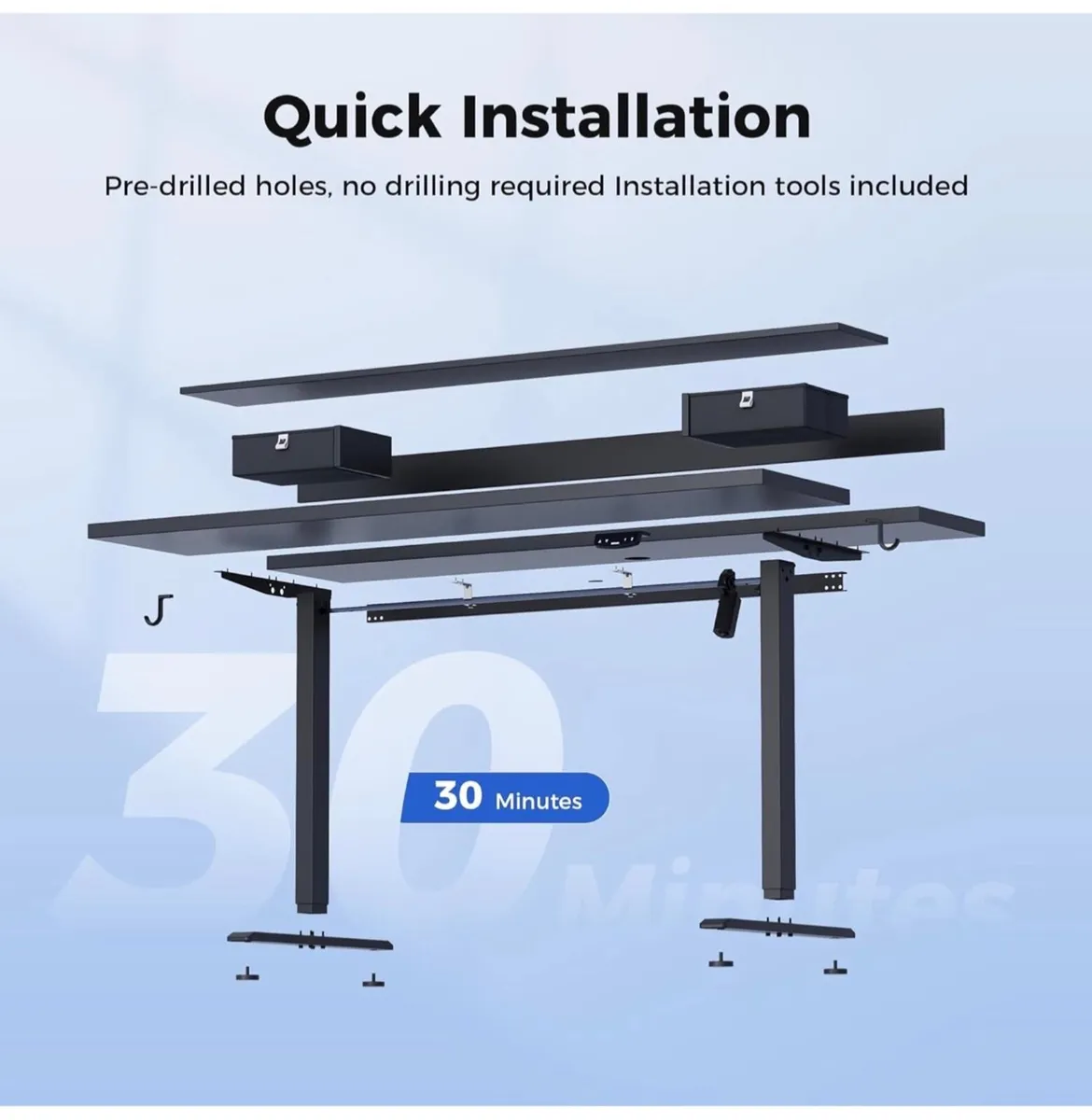 Height Adjustable Desk with Two Drawers, 120 x 60 - Image 2