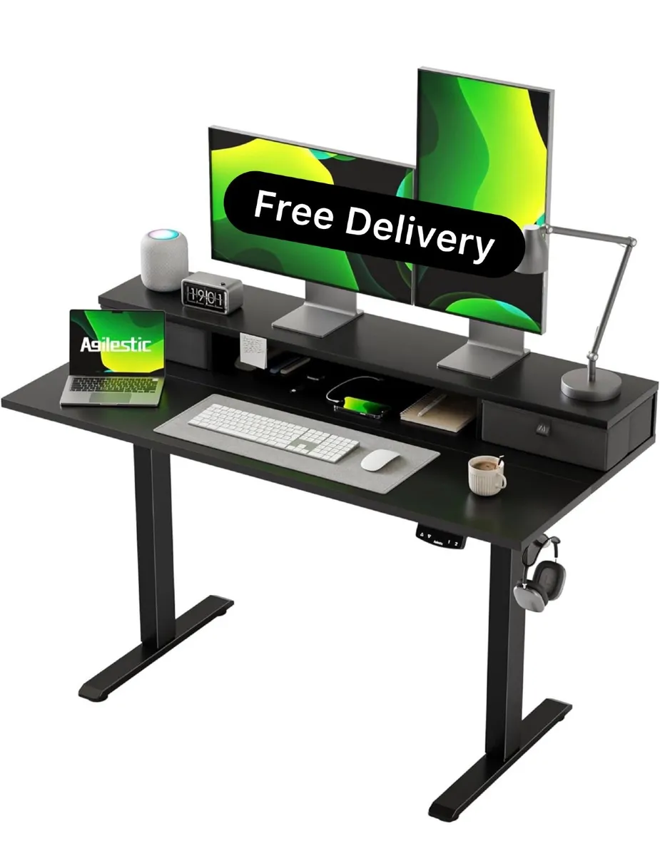 Height Adjustable Desk with Two Drawers, 120 x 60 - Image 1