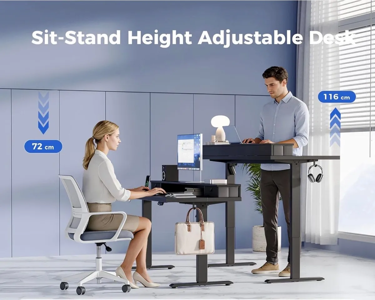 Height Adjustable Desk with Two Drawers, 120 x 60 - Image 4