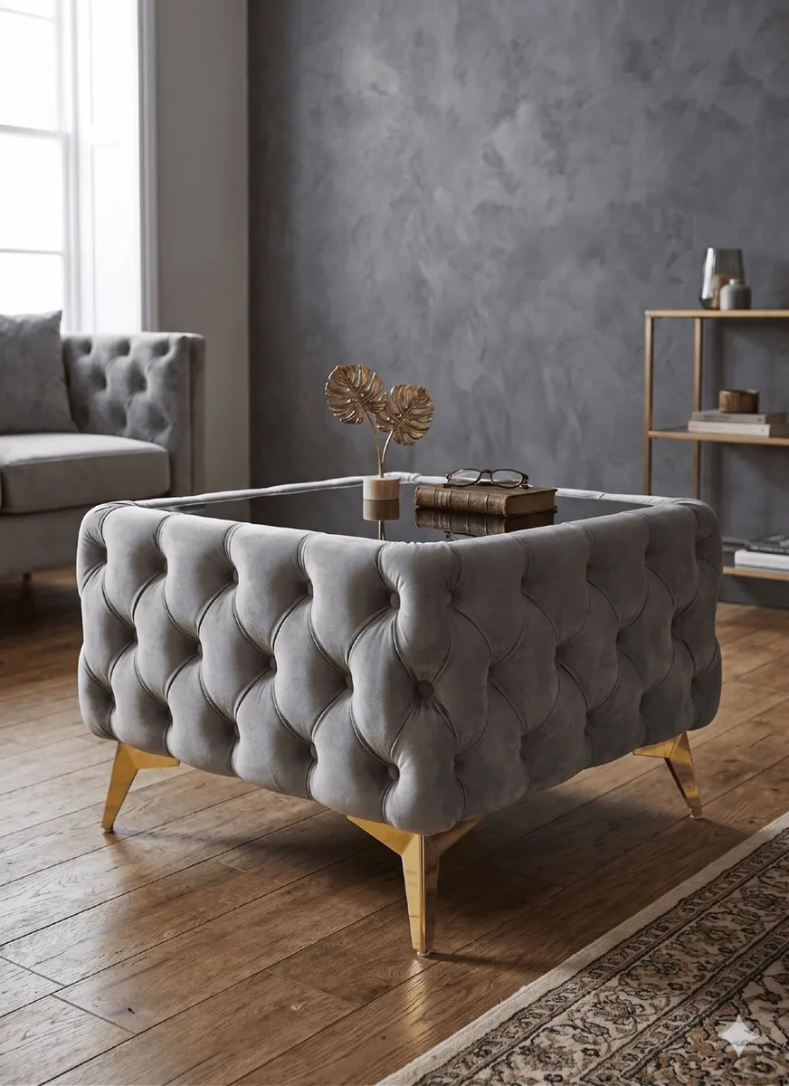 Chester coffee table with glass GREY - Image 1